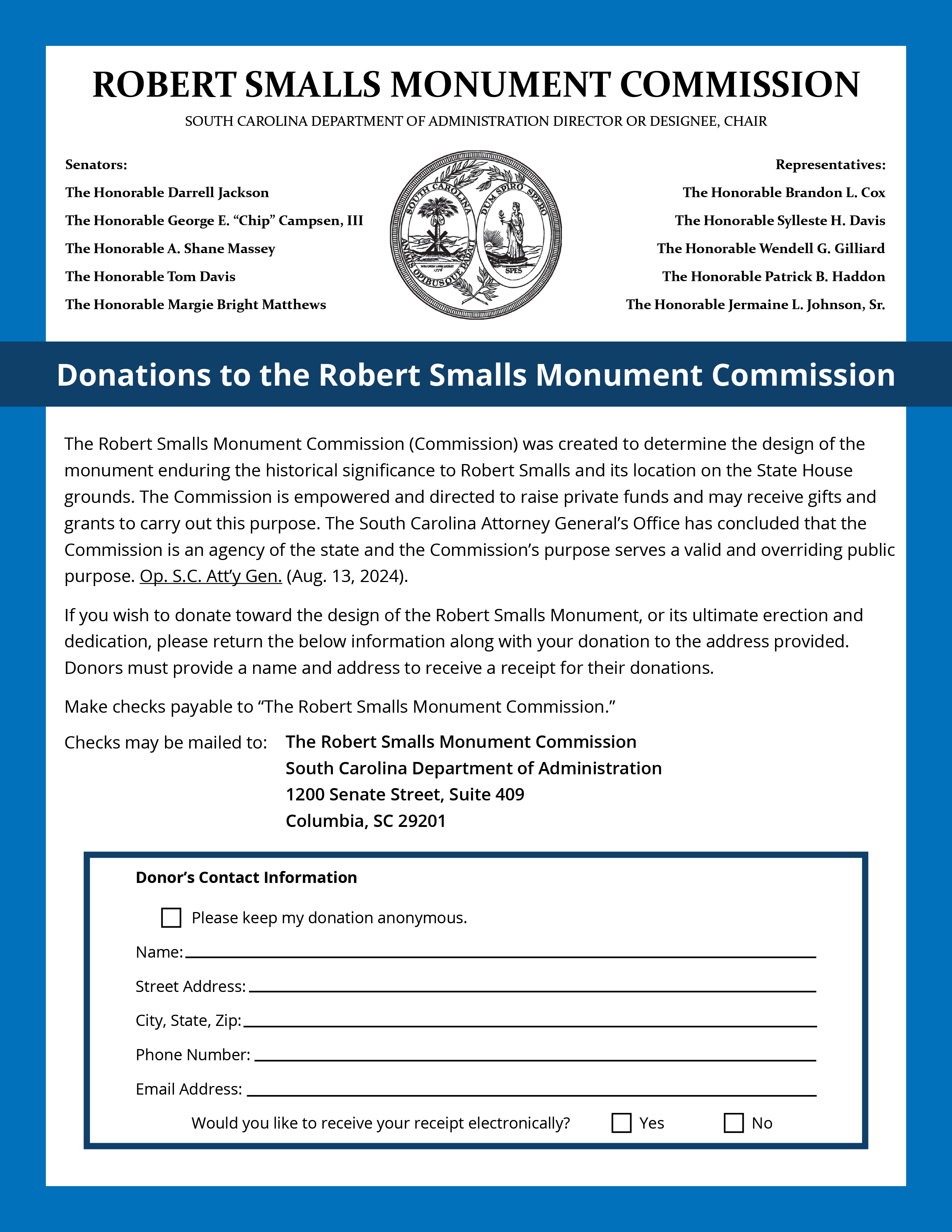 Robert Smalls Monument Commission Donation Form